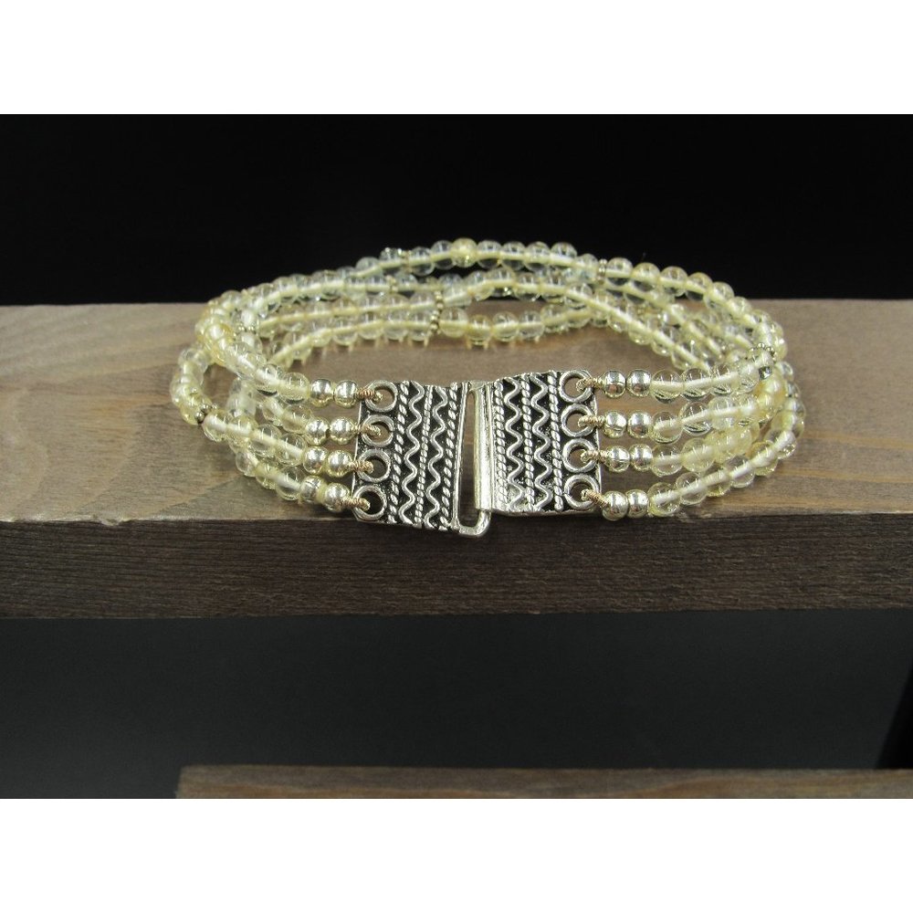 7" Sterling Silver Four String Quartz Stones Bracelet Vintage Wedding Engagement